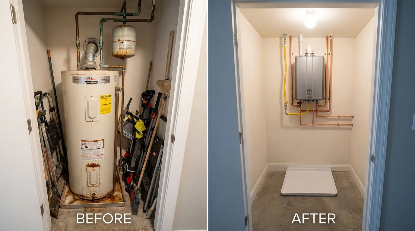 Tank water heater versus wall-mounted tankless unit comparison for Martinsville, VA homeowners