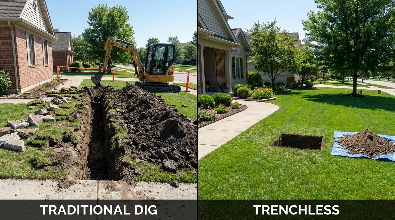 Trenchless sewer repair with minimal yard damage versus traditional excavation in Martinsville, VA
